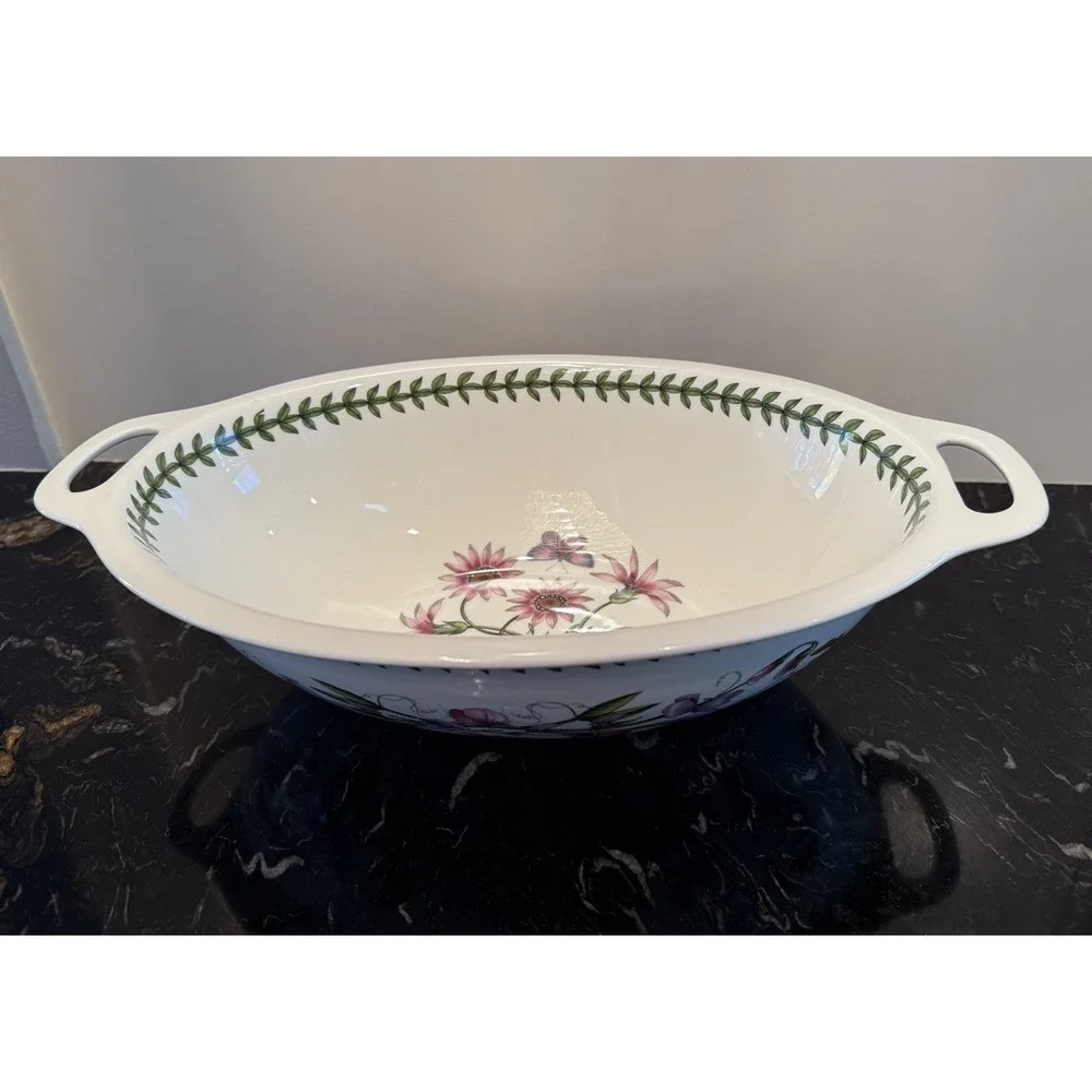 Portmeirion Botanical Garden Large Oval Handled Serving Bowl 15